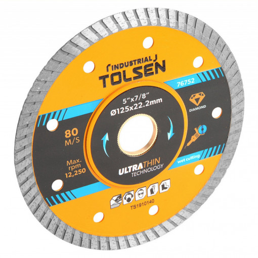 Disc diamant pentru taiere continua, 125x22.2x1mm, ultra-subtire, pentru taiere umeda si uscata