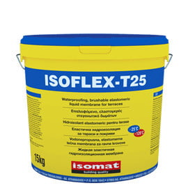 Isomat ISOFLEX-T25 - Membrana hidroizolanta lichida, pe baza de apa, pentru terase din lemn, metal, beton, alba