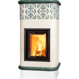 Quadra 4 Levels - Soba pe lemne cu acumulare, din maiolica - 8,2 kW, model verde QD 110