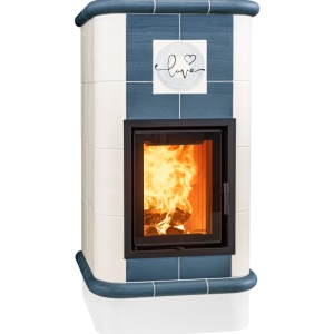 Quadra 4 Levels - Soba pe lemne cu acumulare, din maiolica - 8,2 kW, model albastru QD 123