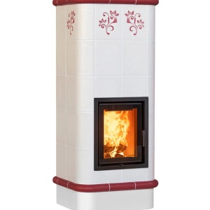 Quadra 5 Levels - Soba pe lemne cu acumulare, din maiolica - 8,2 kW, model rosu QC 005