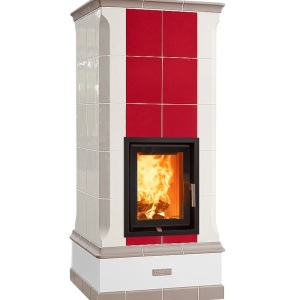 Vega - Soba pe lemne cu acumulare, din maiolica - 8,3 kW, model rosu VG 024