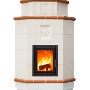 Olimpia 5 Levels - Soba pe lemne cu acumulare, din maiolica - 8,2 kW, model caramiziu OL 017