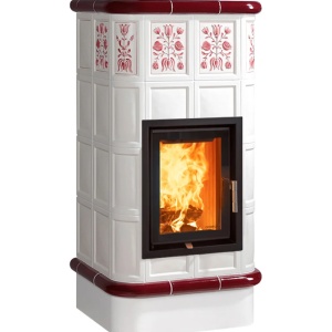 Quadra 4 Levels - Soba pe lemne cu acumulare, din maiolica - 8,2 kW, model rosu QD 022