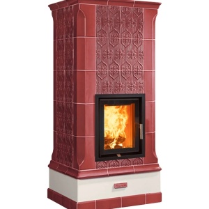 Vega - Soba pe lemne cu acumulare, din maiolica - 8,3 kW, model rosu VG 007
