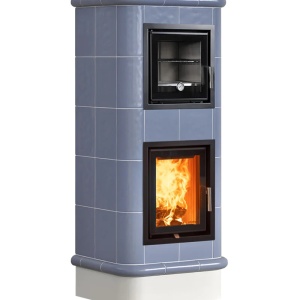 Chef - Soba pe lemne cu acumulare si cuptor, din maiolica - 8,6 kW, model albastru CF 008