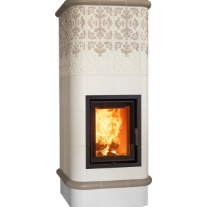 Quadra 5 Levels - Soba pe lemne cu acumulare, din maiolica - 8,2 kW, model bej QC  052