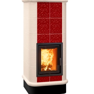Quadra 5 Levels - Soba pe lemne cu acumulare, din maiolica - 8,2 kW, model rosu QC 068