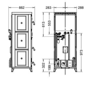 Termosemineu pe lemne Thermorossi FLORA Easy 16,4 kW dimensiuni