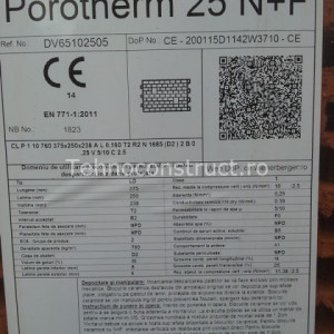 Eticheta Palet Caramida Porotherm 25 NF