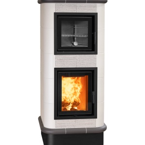 Chef - Soba pe lemne cu acumulare si cuptor, din maiolica - 8,6 kW, model gri CF 040