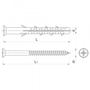 Koelner KDS - Diblu universal cu cap inecat, din plastic schema