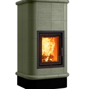 Quadra 4 Levels - Soba pe lemne cu acumulare, din maiolica - 8,2 kW, model verde QD 127