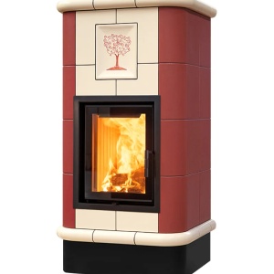 Quadra 4 Levels - Soba pe lemne cu acumulare, din maiolica - 8,2 kW, model rosu QD 081