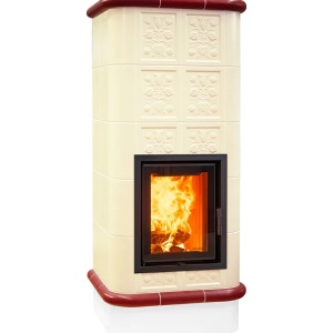 Quadra 5 Levels - Soba pe lemne cu acumulare, din maiolica - 8,2 kW, model rosu QC 032