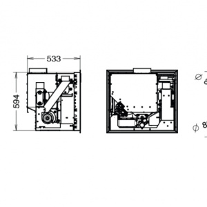 Soba pe peleti incorporabila Thermorossi Esprit 600 11,3 kW dimensiuni