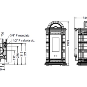 Soba pe peleti Lienz Idra 14 Thermorossi 13,7 kW dimensiuni