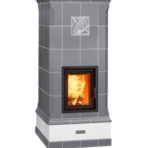 Vega - Soba pe lemne cu acumulare, din maiolica - 8,3 kW, model gri VG 041