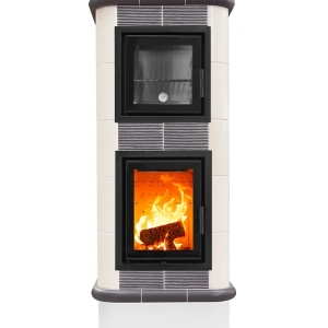 Chef - Soba pe lemne cu acumulare si cuptor, din maiolica - 8,6 kW, model gri CF 028