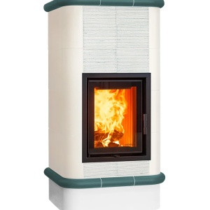 Quadra 4 Levels - Soba pe lemne cu acumulare, din maiolica - 8,2 kW, model verde QD 103
