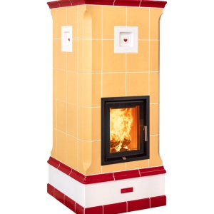 Vega - Soba pe lemne cu acumulare, din maiolica - 8,3 kW, model rosu VG 016