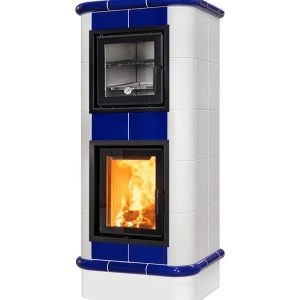 Chef - Soba pe lemne cu acumulare si cuptor, din maiolica - 8,6 kW, model albastru CF 020