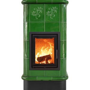 Quadra 4 Levels - Soba pe lemne cu acumulare, din maiolica - 8,2 kW, model verde QD 050