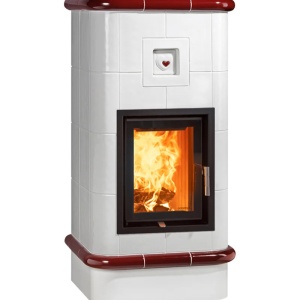 Quadra 4 Levels - Soba pe lemne cu acumulare, din maiolica - 8,2 kW, model rosu QD 011