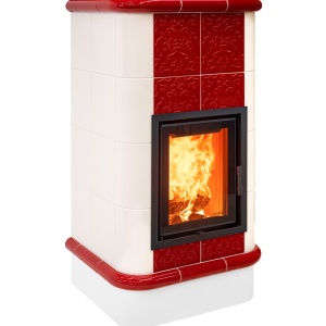Quadra 4 Levels - Soba pe lemne cu acumulare, din maiolica - 8,2 kW, model rosu QD 124