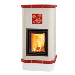 Quadra 4 Levels - Soba pe lemne cu acumulare, din maiolica - 8,2 kW, model rosu