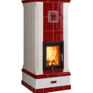 Vega - Soba pe lemne cu acumulare, din maiolica - 8,3 kW, model rosu VG 002