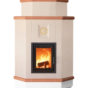 Olimpia 5 Levels - Soba pe lemne cu acumulare, din maiolica - 8,2 kW, model caramiziu OL 030