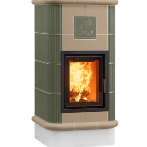 Quadra 4 Levels - Soba pe lemne cu acumulare, din maiolica - 8,2 kW, model verde QD 133