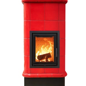 Quadra 4 Levels - Soba pe lemne cu acumulare, din maiolica - 8,2 kW, model rosu QD 085