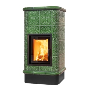 Quadra 4 Levels - Soba pe lemne cu acumulare, din maiolica - 8,2 kW, model verde