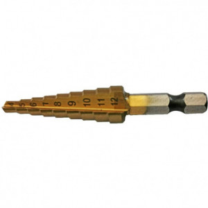 Burghiu metal HSS titanat in trepte 4-12 mm