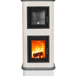 Chef - Soba pe lemne cu acumulare si cuptor, din maiolica - 8,6 kW, model gri CF 032