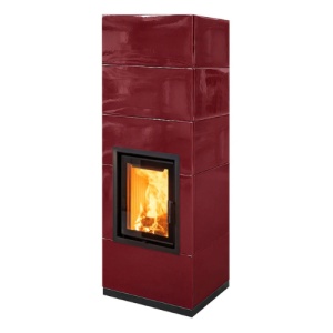 Medium - Soba pe lemne cu acumulare, din maiolica - 8,2 kW, model rosu
