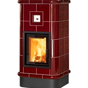 Quadra 4 Levels - Soba pe lemne cu acumulare, din maiolica - 8,2 kW, model rosu QD 059