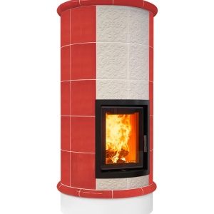 Rondo 5 Levels - Soba pe lemne cu acumulare, din maiolica - 8,2 kW, model rosu RC 024