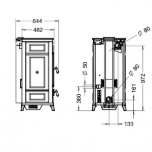 Soba pe peleti Thermorossi Flam 9,5 kW dimensiuni