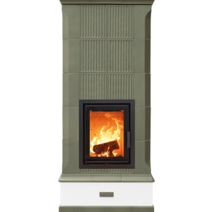 Vega - Soba pe lemne cu acumulare, din maiolica - 8,3 kW, model verde VG 047