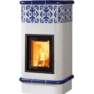 Quadra 4 Levels - Soba pe lemne cu acumulare, din maiolica - 8,2 kW, model albastru QD 028