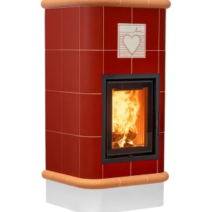 Quadra 4 Levels - Soba pe lemne cu acumulare, din maiolica - 8,2 kW, model rosu QD 131