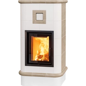 Quadra 4 Levels - Soba pe lemne cu acumulare, din maiolica - 8,2 kW, model bej QD 109