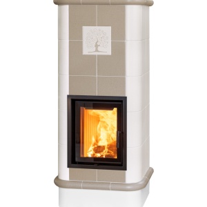 Quadra 5 Levels - Soba pe lemne cu acumulare, din maiolica - 8,2 kW, model bej QC 056