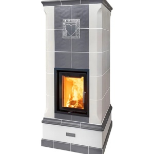 Vega - Soba pe lemne cu acumulare, din maiolica - 8,3 kW, model gri VG 014