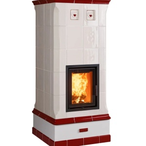Vega - Soba pe lemne cu acumulare, din maiolica - 8,3 kW, model rosu VG 005