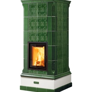 Vega - Soba pe lemne cu acumulare, din maiolica - 8,3 kW, model verde VG 017