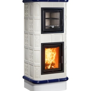 Chef - Soba pe lemne cu acumulare si cuptor, din maiolica - 8,6 kW, model albastru CF 007
